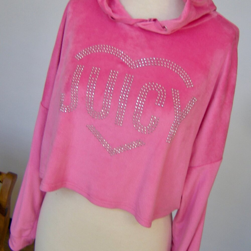 Juicy Couture XL Pink Super Soft Velour Bling Pullover Hoodie Sleepwear